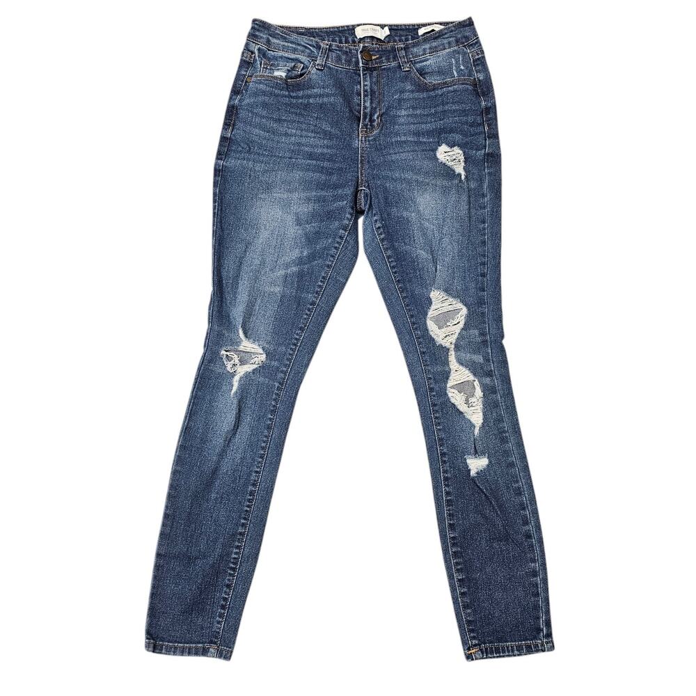 TRUE CRAFT Women's Mid-Rise Skinny Jeans Sz 9 Stretch Blue Distressed Holes